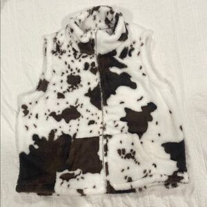 Cow Print Faux Fur Vest
